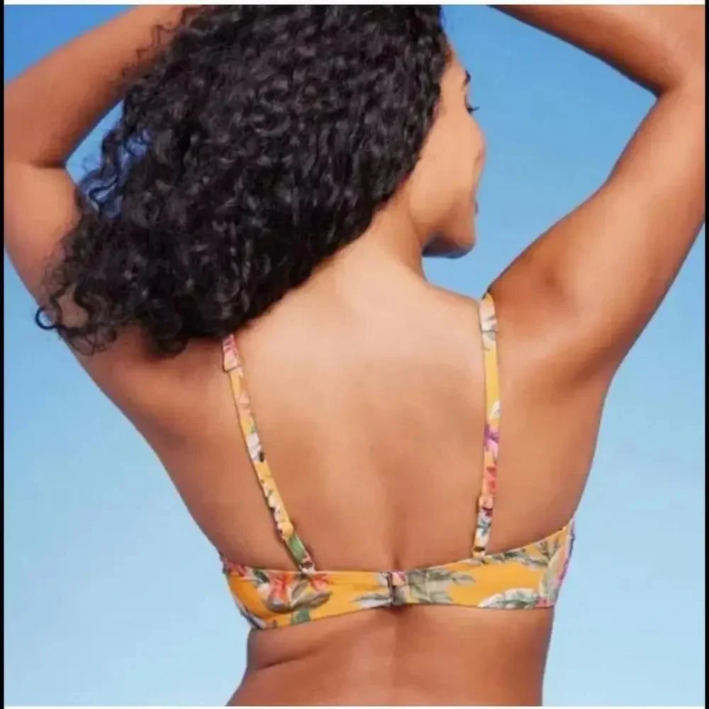 NWT Shade & Shore Women's Ruffle Underwire Bikini Top 36B Orange Green Floral